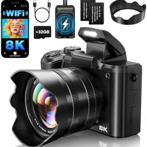 8K Digital Cameras for Photography – Autofocus 88MP WiFi Profession Camera with Dual-Lens – 16X Digital Zoom Photography Camera for YouTube with Lens Hood, Touch Screen, 2 Batteries & Charging Stand