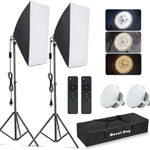 MOUNTDOG Softbox Lighting Kit, 2×19.7″x27.5″ Photography Continuous Lighting System with 2pcs 85W 5700K E27 Socket LED Bulbs and Remote for Portrait Product Fashion Photography
